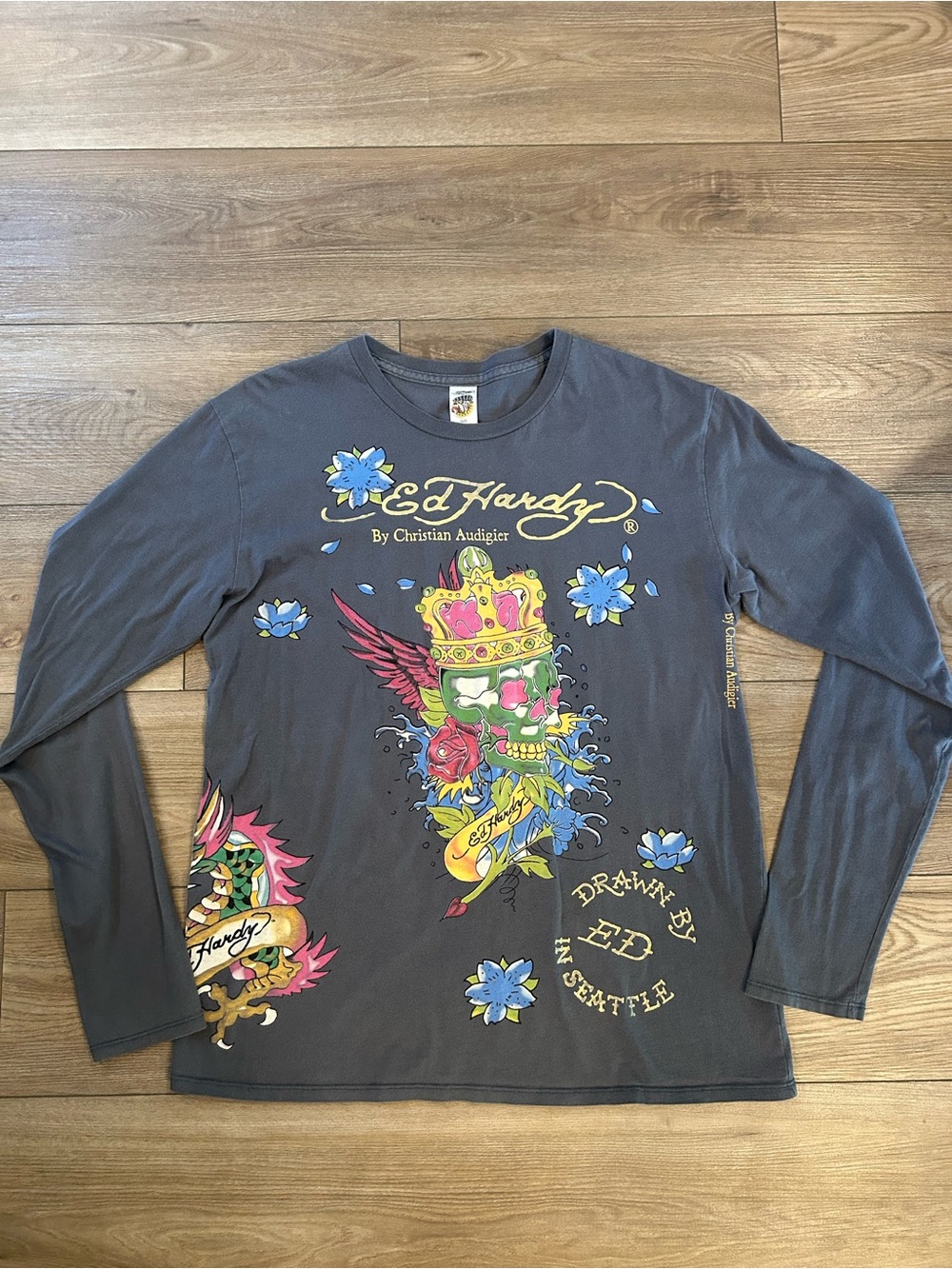 Y2K Ed Hardy Christian Audigier L Skull Snake Graphic Long Sleeve